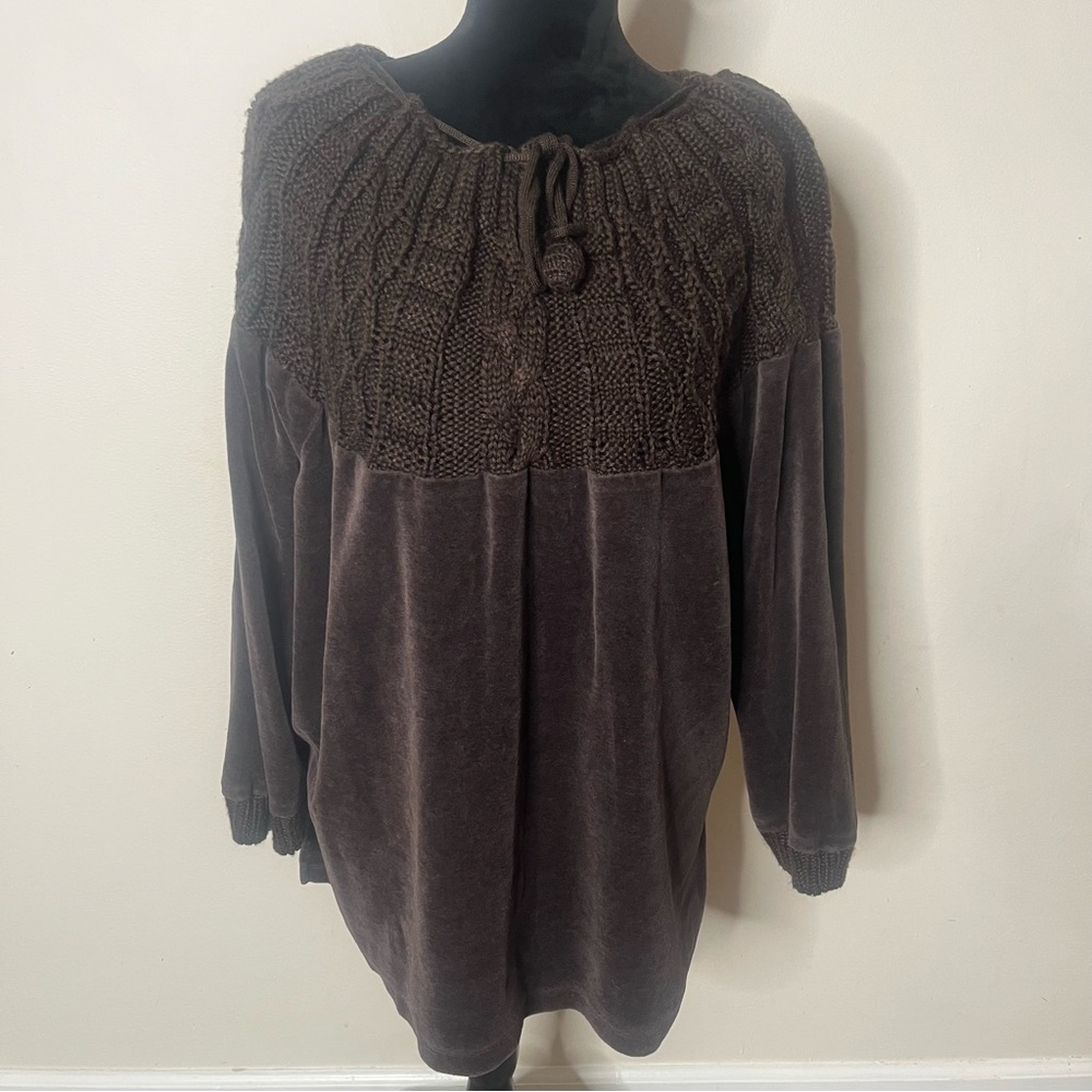 Soft Surroundings Women’s Brown Chunky Knit Velour Flowy Sweater‎ Top Sz 1X